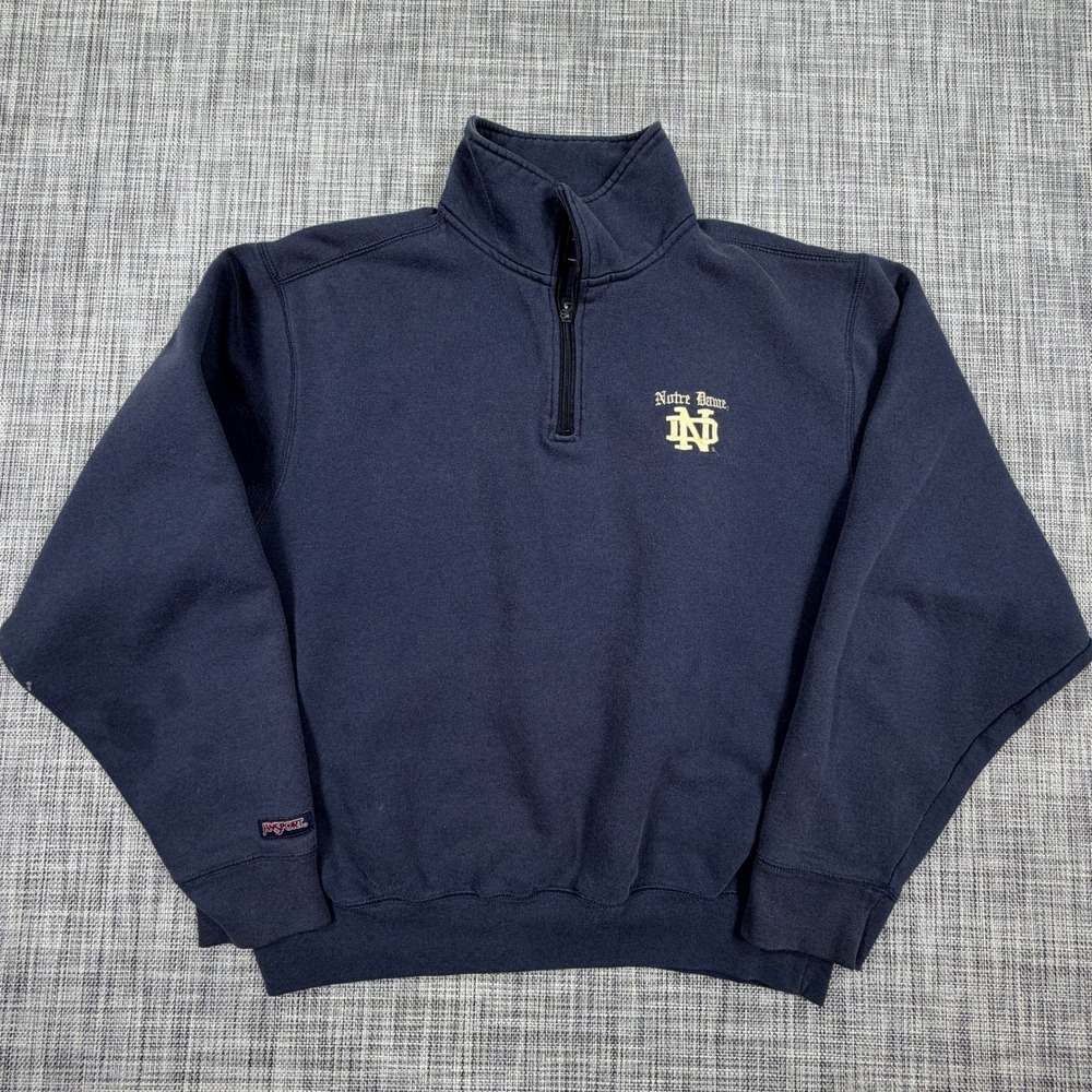 JanSport Unisex Sweatshirt M Navy Notre Dame Embroidered Quarter Zip Pullover